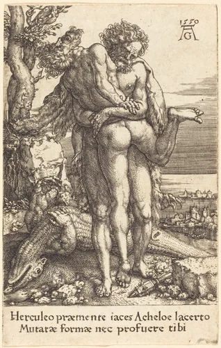 Hercules Fighting the Rivergod Achelus by Heinrich Aldegrever, print, 1550