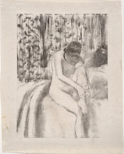 Girl Putting on Her Stockings by Edgar Degas, print, 1876-1877