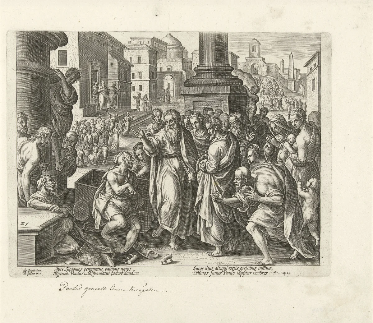 Paulus geneest de man die niet kon lopen by Unknown, print, 1582