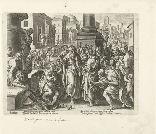 Paulus geneest de man die niet kon lopen by Unknown, print, 1582