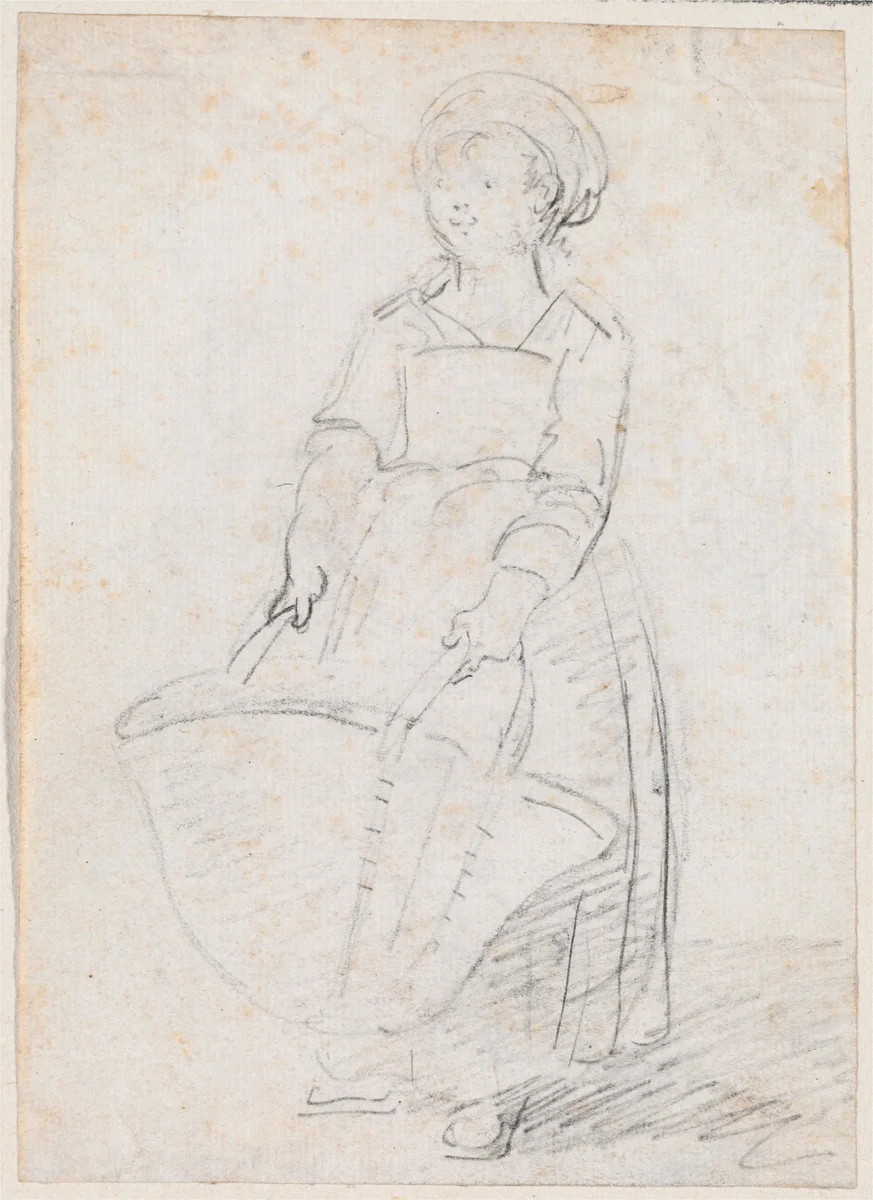 Little Girl with a Large Basket by Hubert Robert, drawing, 1754-1765
