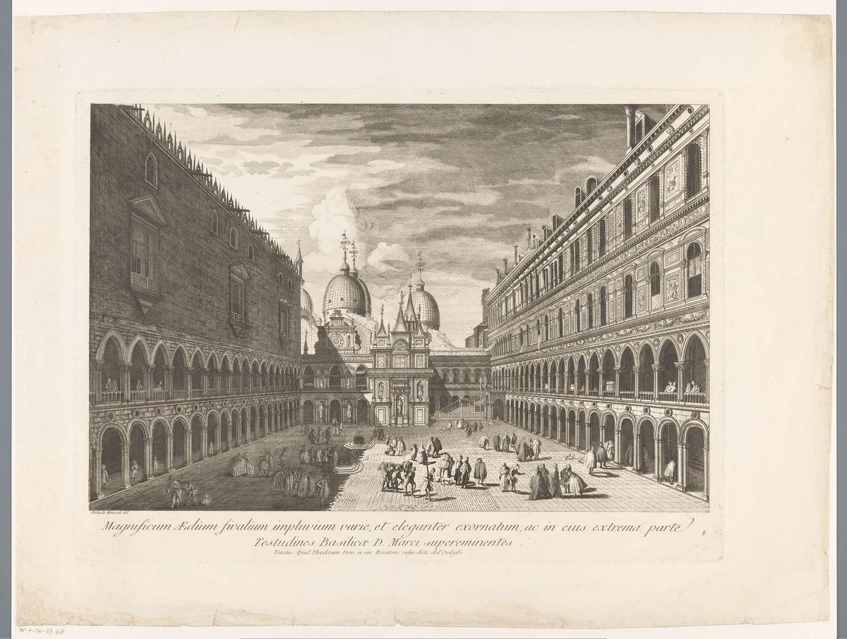 Gezicht op de binnenplaats van het Dogepaleis te Venetië by Antonio Sandi, print, 1743-1817