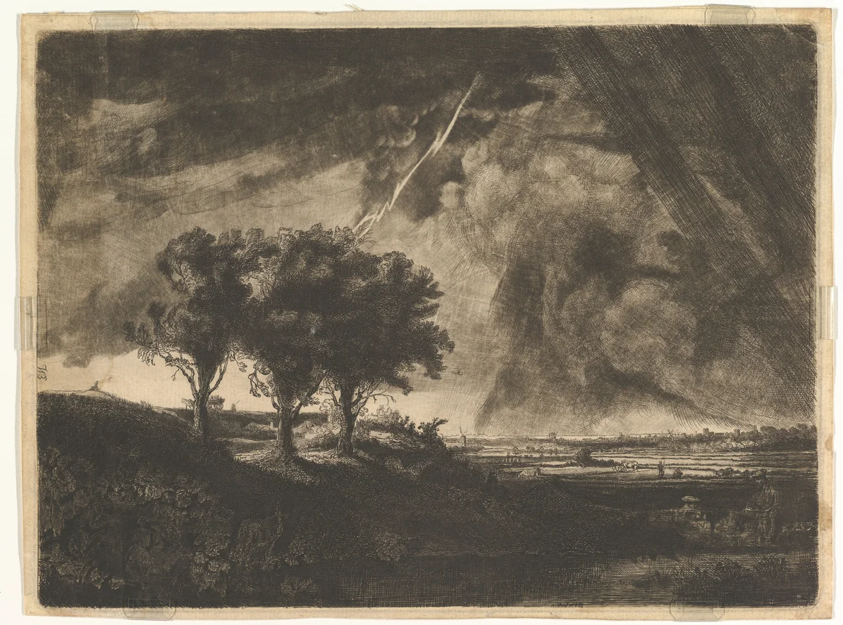 The Three Trees, after Rembrandt by William Baillie, print, 1758