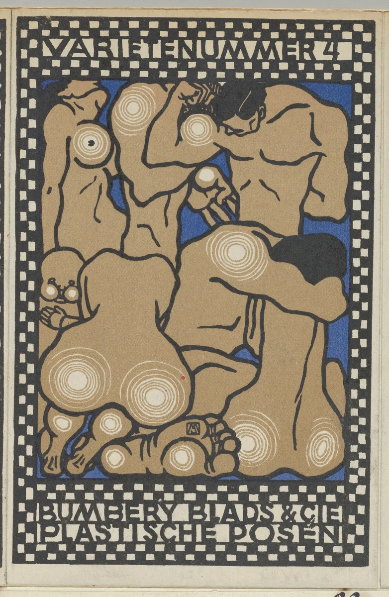 Vaudeville Act 4: Bumbery Blads & Cie, Plastic Poses (Varieténummer 4: Bumbery Blads & Cie, Plastiche Posen) by Moriz Jung, print, 1907
