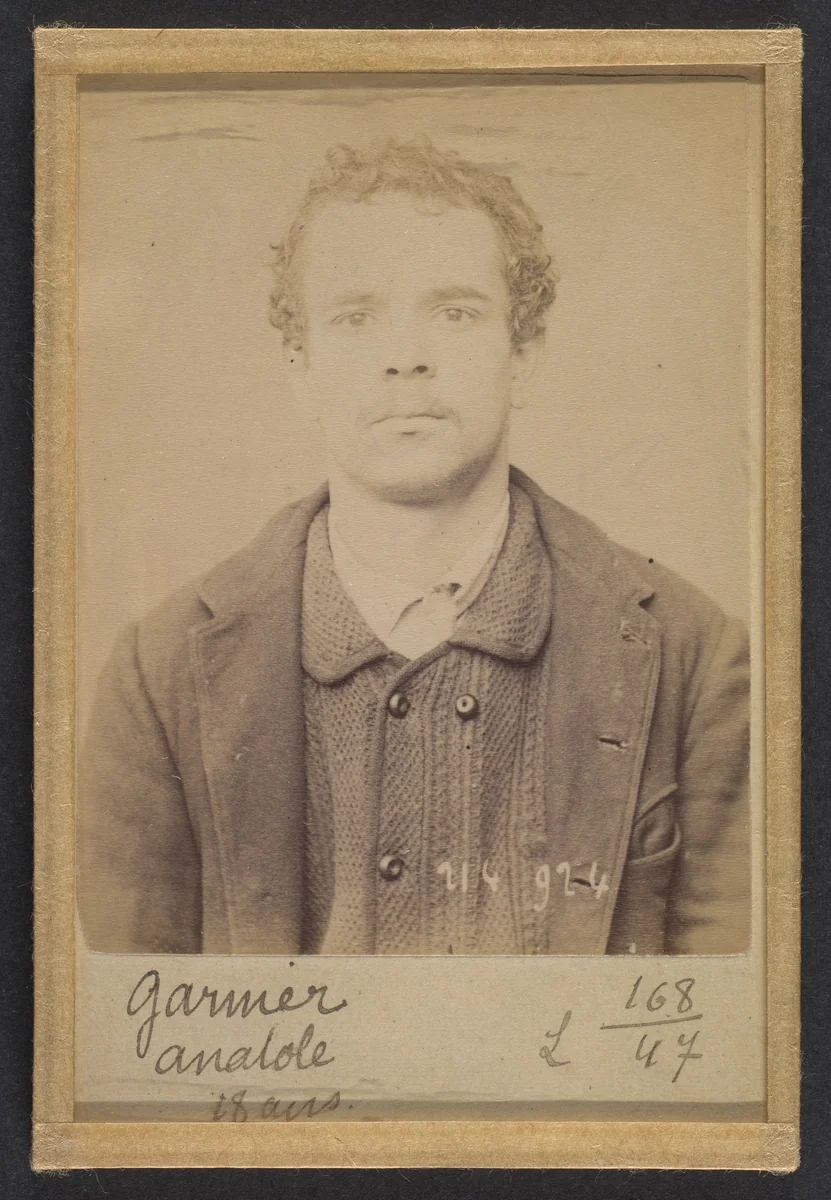 Garnier. Anatole, Auguste. 18 ans, né à Montereau (Seine & Marne). Orfèvre. Anarchiste. 1/3/94. by Alphonse Bertillon, photograph, 1894