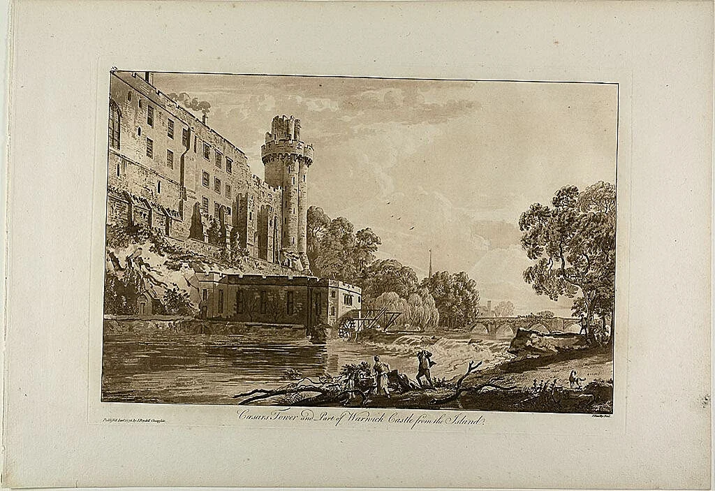 Caesar’s Tower and Part of Warwick Castle from the Island, plate three from Views of Warwick Castle by Paul Sandby, print, 1776