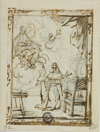 Madonna Appearing to Kneeling Saint by Unknown Artist, drawing, 1600-1699