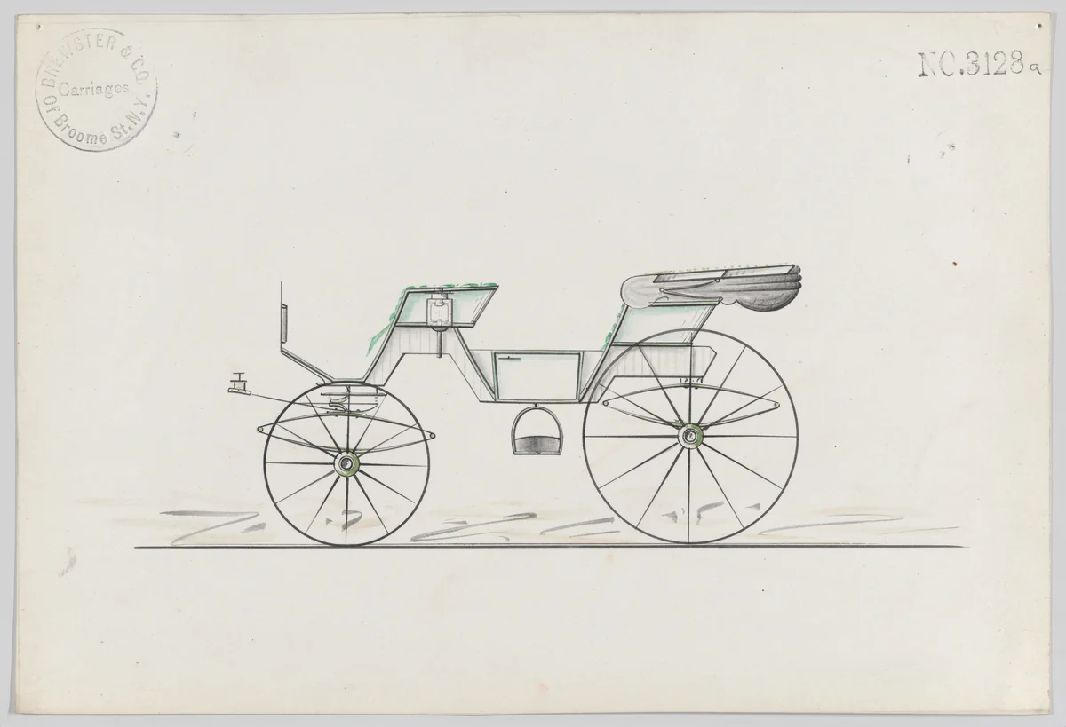 Design for 2 seat Cabriolet Phaeton, no. 3128a by Brewster & Co., drawing, 1875