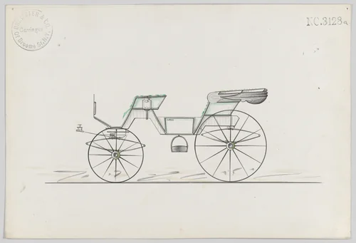 Design for 2 seat Cabriolet Phaeton, no. 3128a by Brewster & Co., drawing, 1875