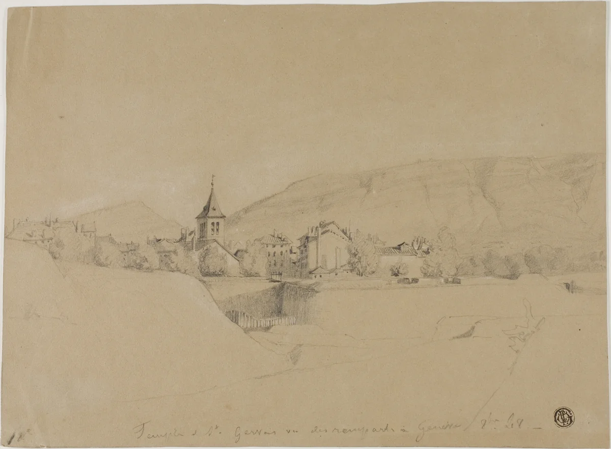 The Church of Saint-Gervais Seen From the Ramparts at Geneva by Unknown Artist, drawing, 1690-1809