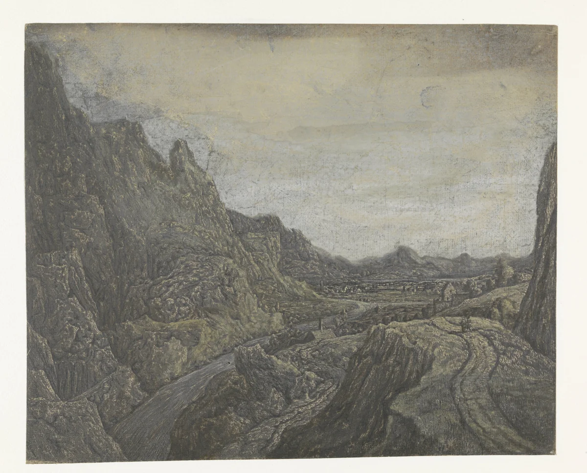 Rocky Landscape with a Road and a River by Hercules Segers, print, 1622-1625