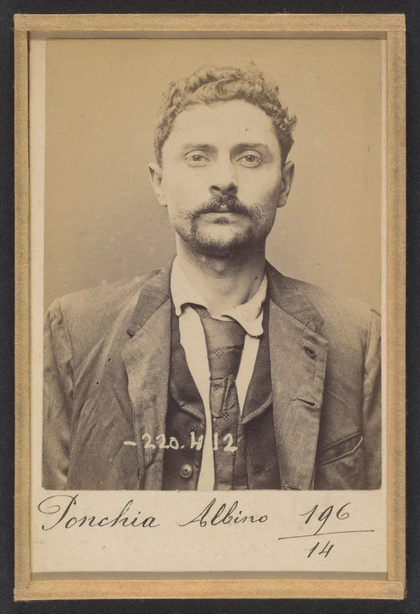 Ponchia. Charles, Albino. 32 ans, né le 1/3/62 à Montanaro (Italie). Menuisier. Anarchiste. 2/7/94. by Alphonse Bertillon, photograph, 1894