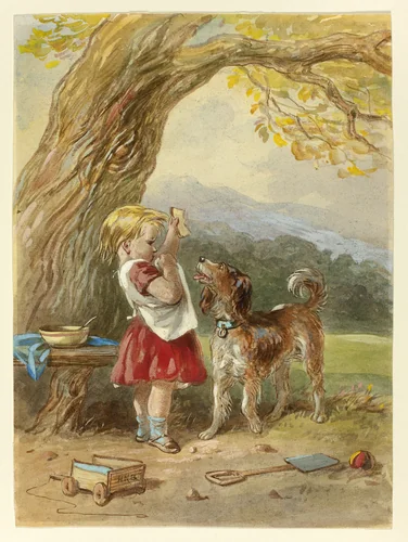 Little Girl and Dog by Hablot Knight Browne, painting, 1835-1882