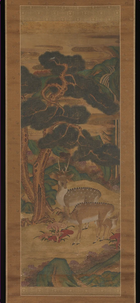 Deer amid Pine Trees by Unidentified Artist, painting, 1800-1899