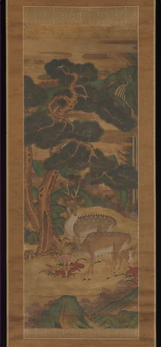 Deer amid Pine Trees by Unidentified Artist, painting, 1800-1899