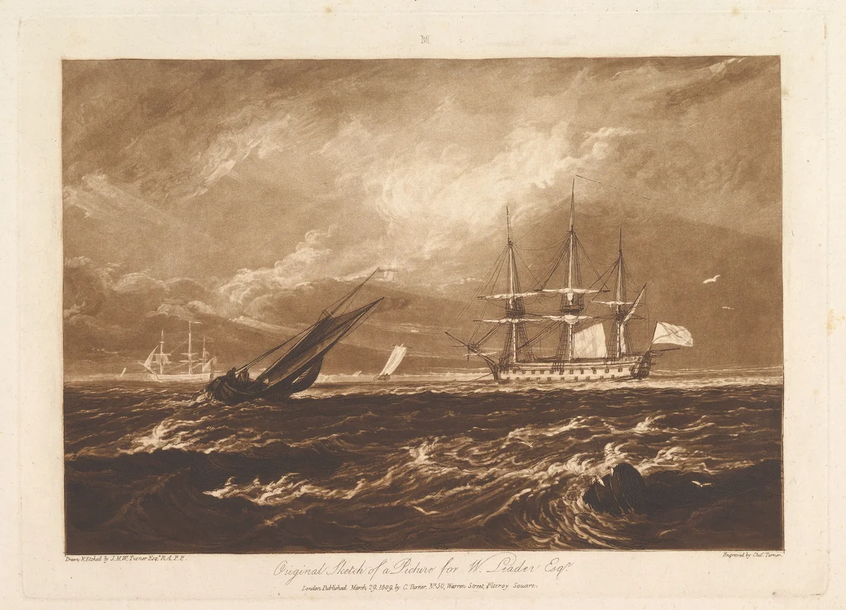 The Leader Sea Piece, part IV, plate 20 from "Liber Studiorum" by Joseph Turner, print, 1809