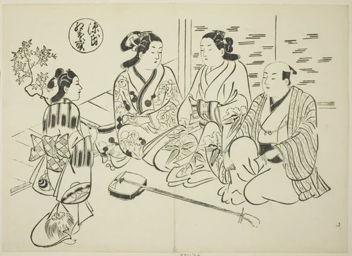 The Momiji-no-ga Chapter from "The Tale of Genji" (Genji Momiji-no-ga), from a series of Genji parodies by Okumura Masanobu (奥村政信), print, 1705-1715