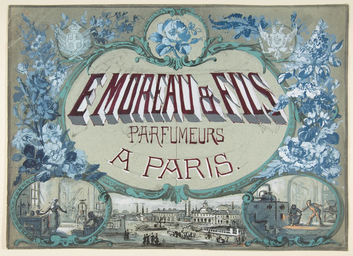 E. Moreau & Fils, Parfumeurs à Paris by anonymous, drawing, 1800-1900