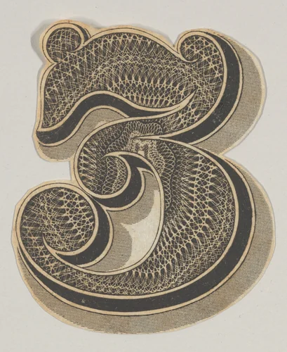 Banknote motif: the number 3, its interior composed of lathe work edged with a band of black by Cyrus Durand, print, 1819-1847
