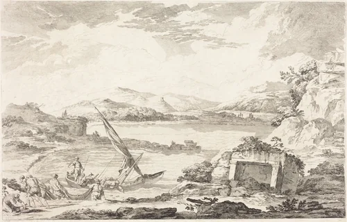 View of the Ancient Port of Phaleron, Athens by Jacques Philippe LeBas; Julien David Le Roy, print, 1758