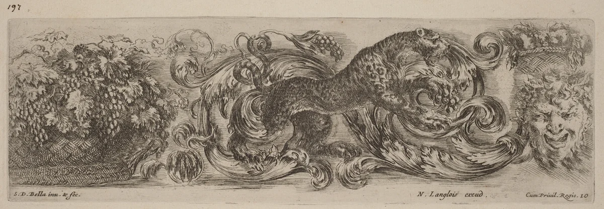 Ornamental Frieze with Leopard by Stefano della Bella, print, 1648