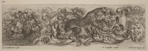 Ornamental Frieze with Leopard by Stefano della Bella, print, 1648