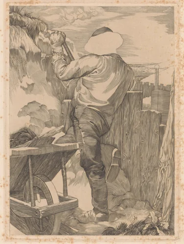 Grondwerker met kruiwagen by Johannes Josephus Aarts, print, 1881-1934