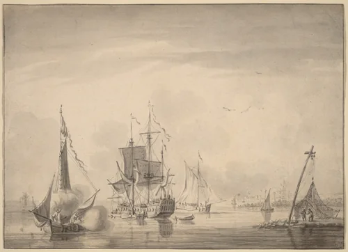 Harbor Scene by John Greenwood, drawing, 1760