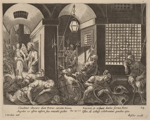 Saint Peter Delivered from Prison by an Angel by Philip Galle, print, 1537-1612