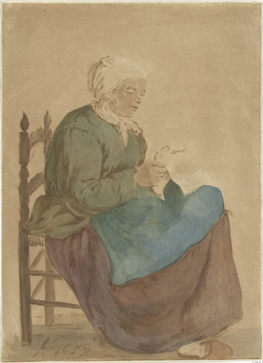 Lezende oude vrouw by Jurriaan Cootwijck, print, 1760