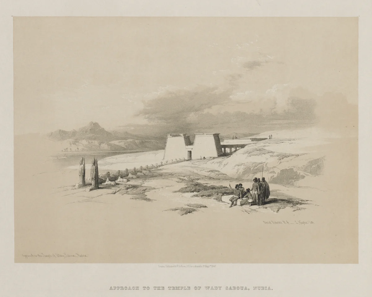 Egypt and Nubia, Volume I: Approach to the Temple of Wady Saboua, Nubia by Louis Haghe, print, 1847