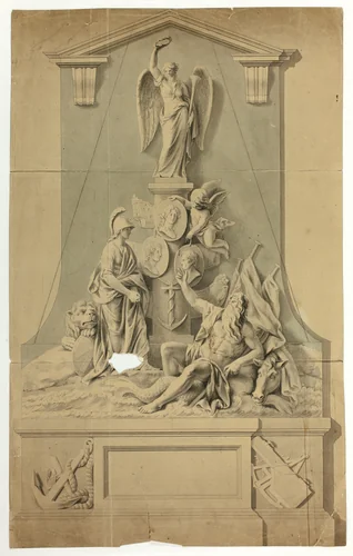 Design for Monument with Britannia and Neptune by John Bacon, drawing, 1760-1805