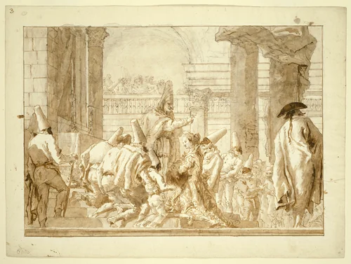 The Marriage of Punchinello's Father by Giovanni Domenico Tiepolo, drawing, 1780-1804