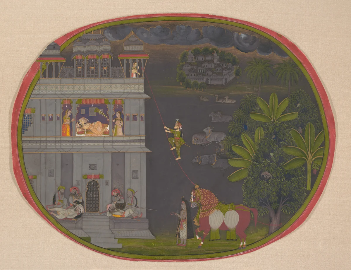 Escapade at Night: by Chokha, painting, 1800-1810