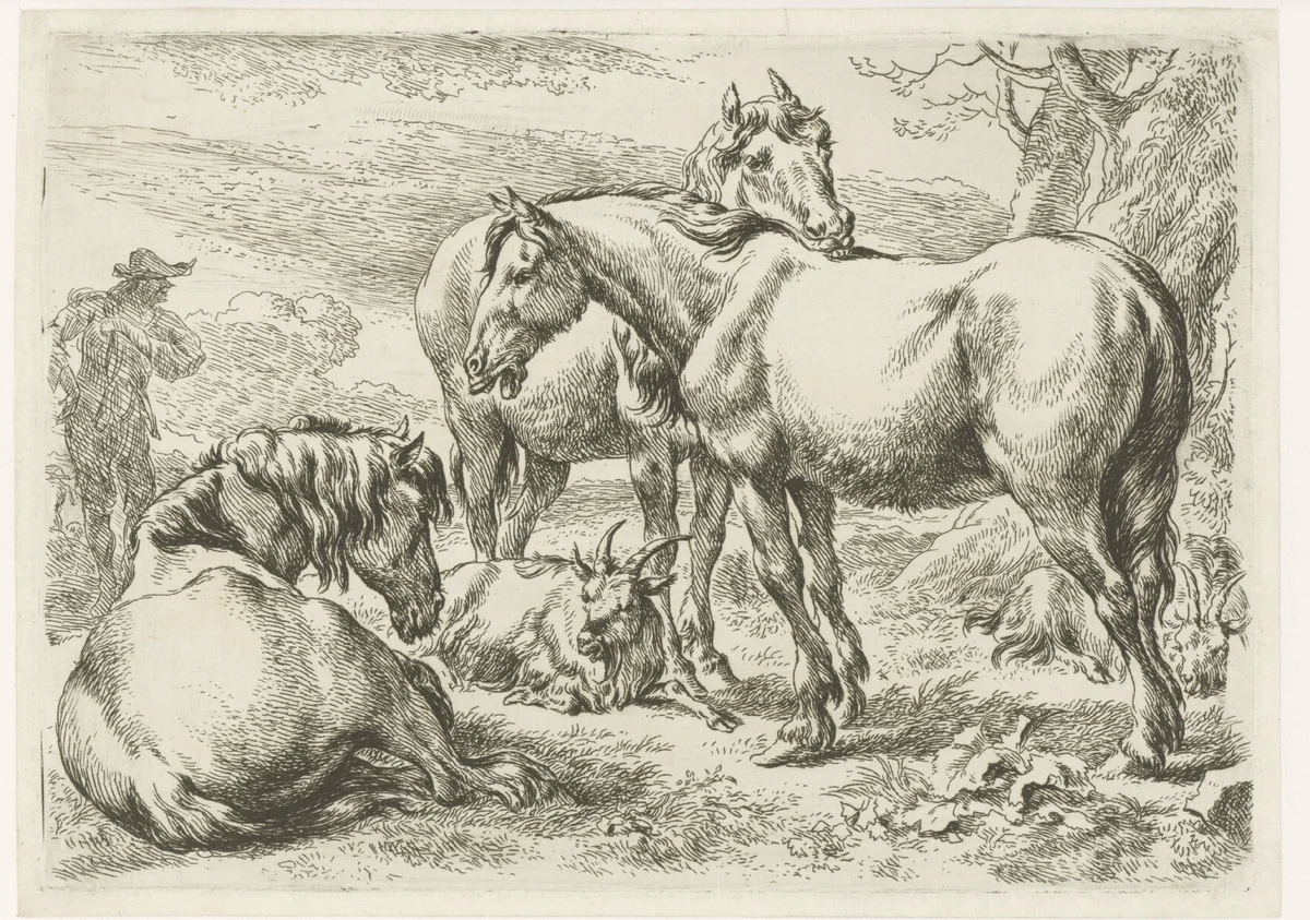 Drie paarden by Nicolaes Pietersz Berchem, print, 1679-1680