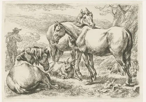Drie paarden by Nicolaes Pietersz Berchem, print, 1679-1680