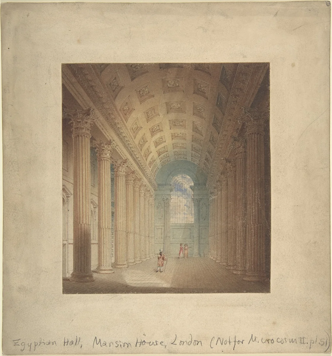 Egyptian Hall, Mansion House, London by Auguste Charles Pugin, drawing, 1795-1825