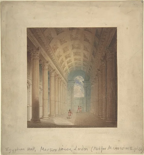 Egyptian Hall, Mansion House, London by Auguste Charles Pugin, drawing, 1795-1825
