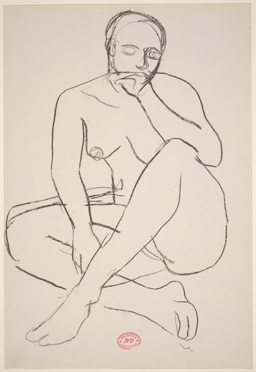 untitled [seated female nude with left hand to mouth] by Richard Diebenkorn, drawing, 1955-1967