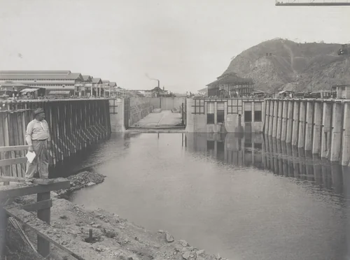 Balboa Terminals. Dry Dock #1 and entrance basin from the dike by Unidentified Photographer, photograph, 1916