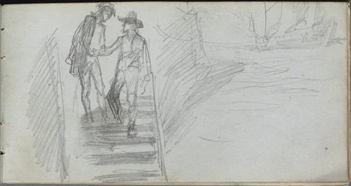 Sketchbook, page 64: Figures on a Stairway by Ernest Meissonier, book, 1860-1869
