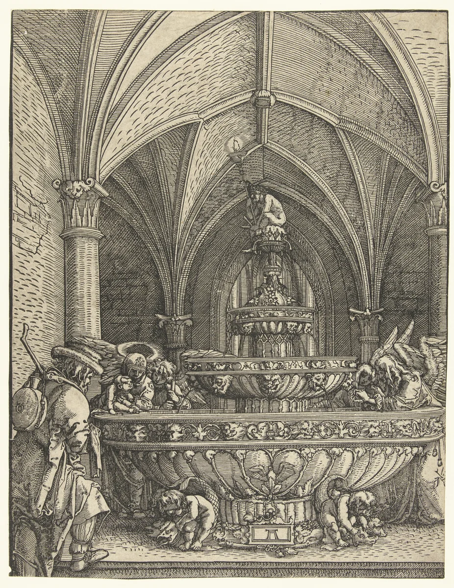 De Heilige Familie bij de bron by Unknown, print, 1506-1515