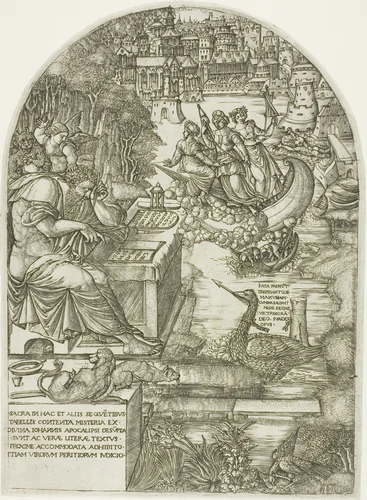 Duvet Studying the Apocalypse by Jean Duvet, print, 1555