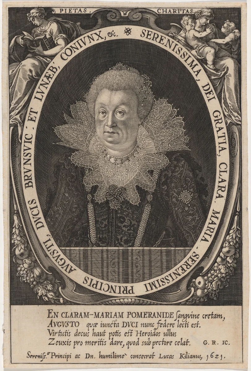 Clara Maria, Duchess of Brunswick, Wife of August II by Lucas Kilian, print, 1621
