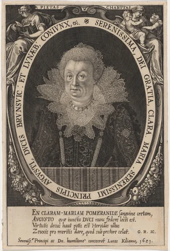 Clara Maria, Duchess of Brunswick, Wife of August II by Lucas Kilian, print, 1621