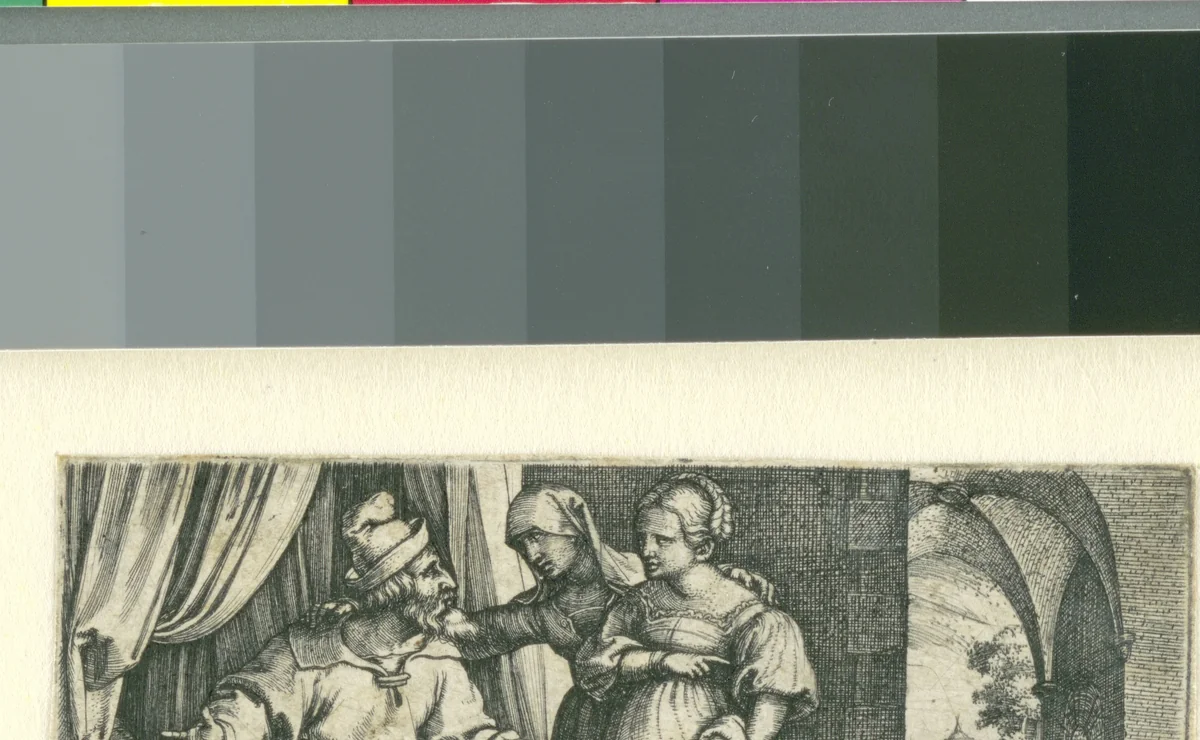 Sara stelt Hagar voor aan Abraham by Unknown, print, 1541-1545