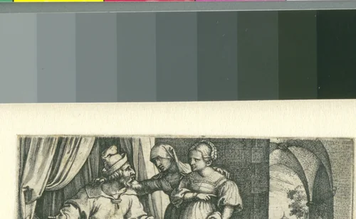 Sara stelt Hagar voor aan Abraham by Unknown, print, 1541-1545