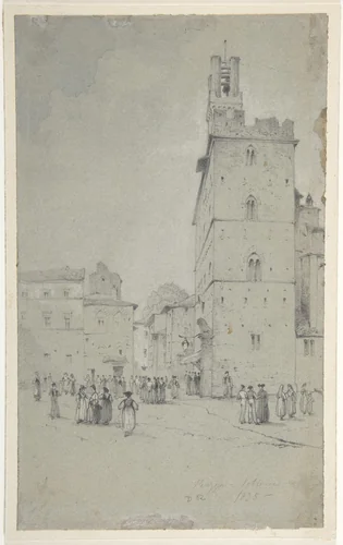 The Palazzo dei Priori, Volterra by David Roberts, drawing, 1835