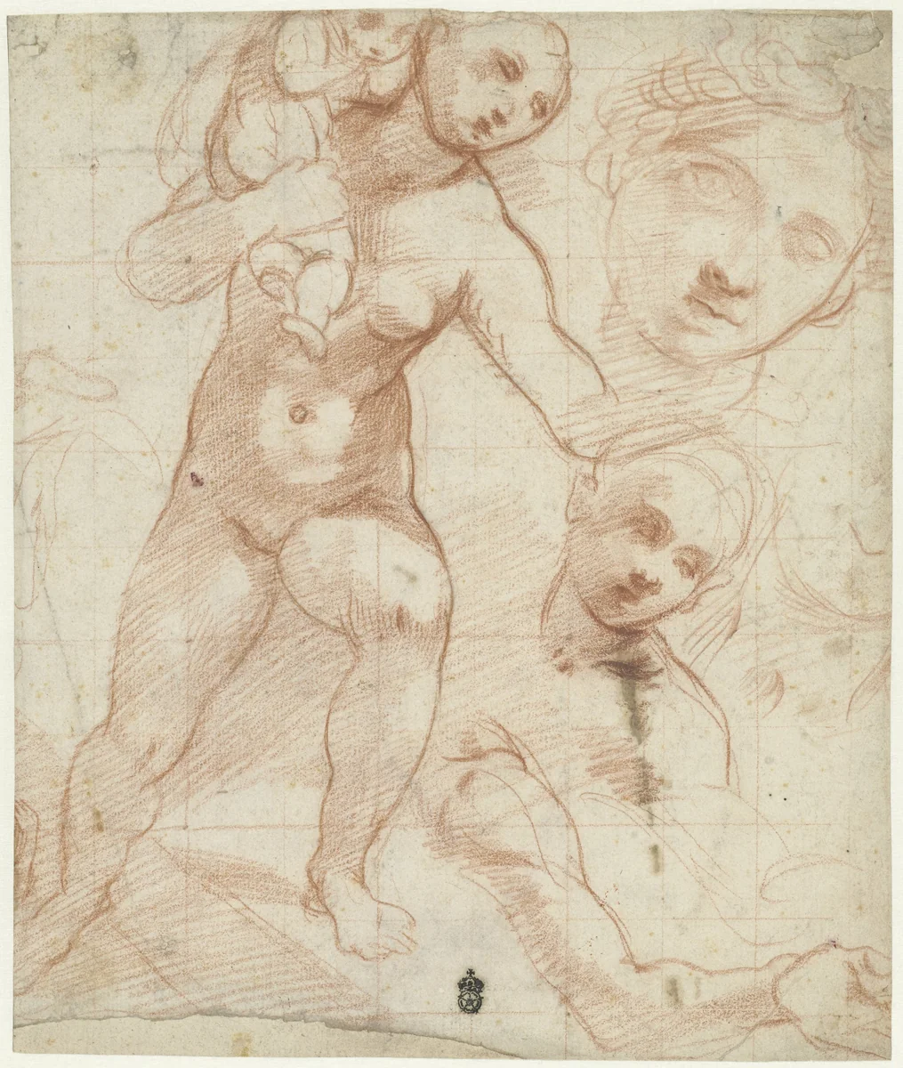 Studies van een moeder die haar kind draagt by Federico Barocci, drawing, 1575-1579