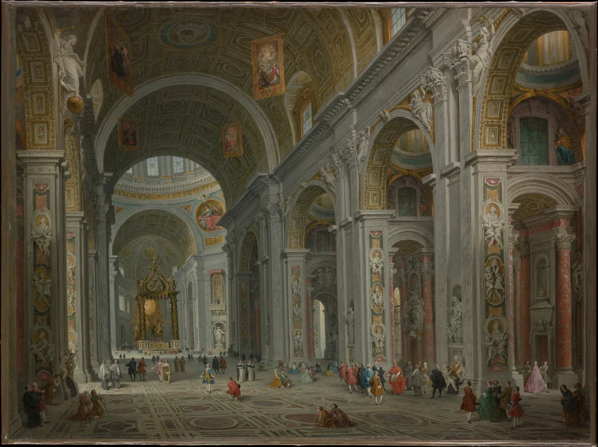 Interior of Saint Peter's, Rome by Giovanni Paolo Panini, painting, 1754-1765